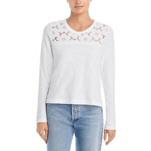 Wilt Lace Yoke Long Sleeve Top Womens Medium White Crew Neck Pullover Shirt